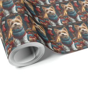 Wire Fox Terrier Dog With Christmas Gift Fireplace Wrapping Paper