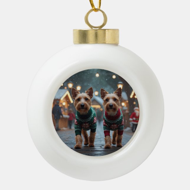 Wire Fox Terrier Dogs Christmas Snow Holiday Ceramic Ball Christmas Ornament (Front)