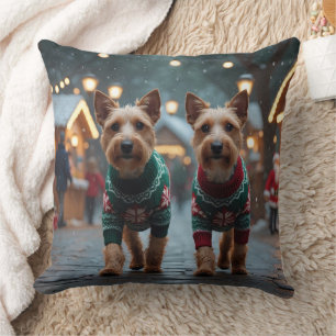 Wire Fox Terrier Dogs Christmas Snow Holiday Cushion