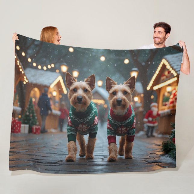 Wire Fox Terrier Dogs Christmas Snow Holiday Fleece Blanket (In Situ)