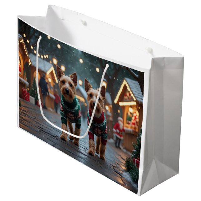 Wire Fox Terrier Dogs Christmas Snow Holiday Large Gift Bag (Front Angled)