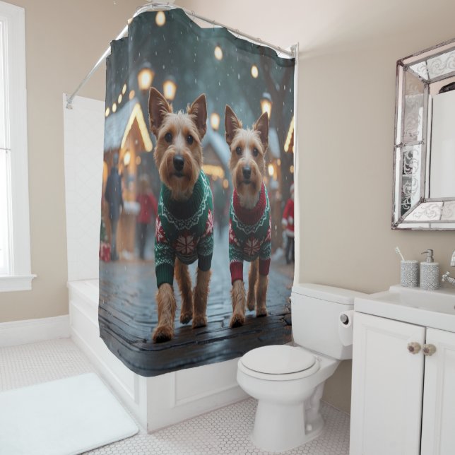 Wire Fox Terrier Dogs Christmas Snow Holiday Shower Curtain (In Situ)