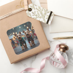 Wire Fox Terrier Dogs Christmas Snow Holiday Square Sticker