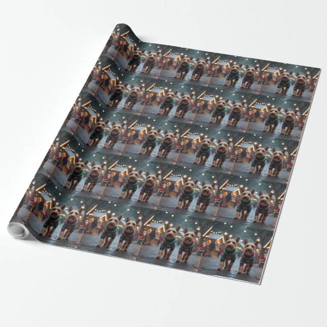 Wire Fox Terrier Dogs Christmas Snow Holiday Wrapping Paper (Unrolled)