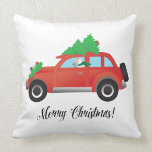 Wire Fox Terrier Driving a Christmas Car Cushion