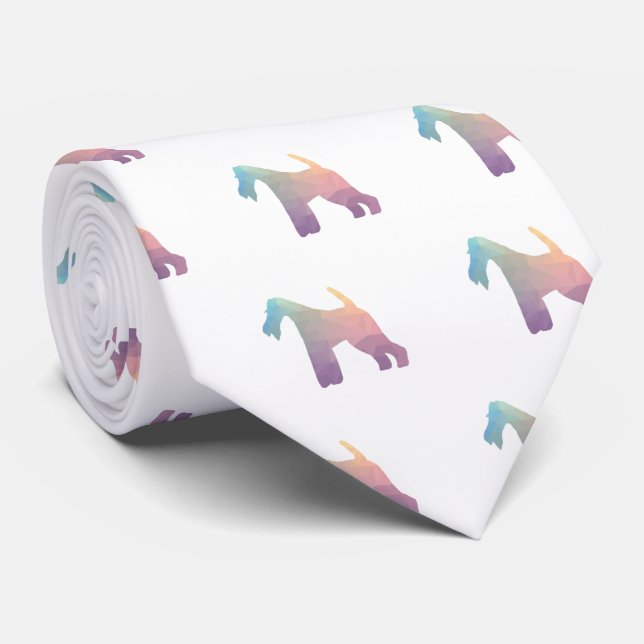 Wire Fox Terrier Geometric Pattern Silhouette Tie (Rolled)