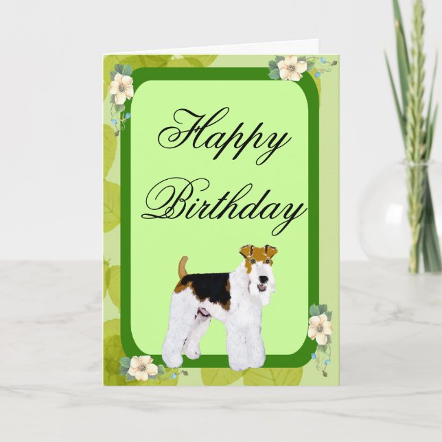 Wire Fox Terrier - Green Leaves Design Card (Front)