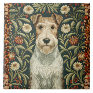 Wire Fox Terrier in William Morris Floral Style Tile