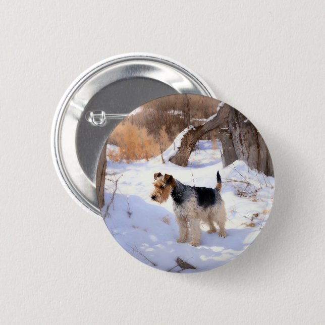 Wire Fox Terrier Let It Snow Christmas  6 Cm Round Badge (Front & Back)