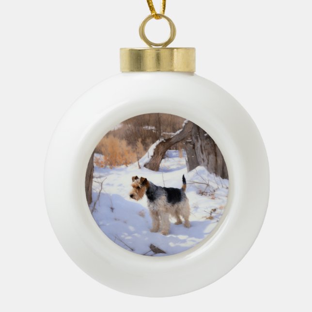 Wire Fox Terrier Let It Snow Christmas  Ceramic Ball Christmas Ornament (Front)
