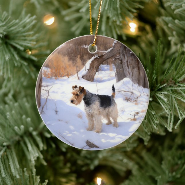 Wire Fox Terrier Let It Snow Christmas  Ceramic Tree Decoration (Tree)