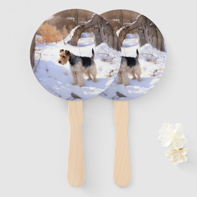 Wire Fox Terrier Let It Snow Christmas  Hand Fan (Front and Back)