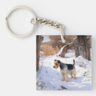 Wire Fox Terrier Let It Snow Christmas Key Ring