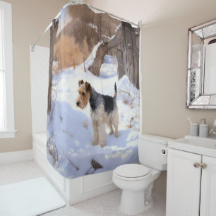 Wire Fox Terrier Let It Snow Christmas Shower Curtain