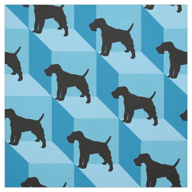 Wire Fox Terrier on Blue Cubes Fabric (Swatch)