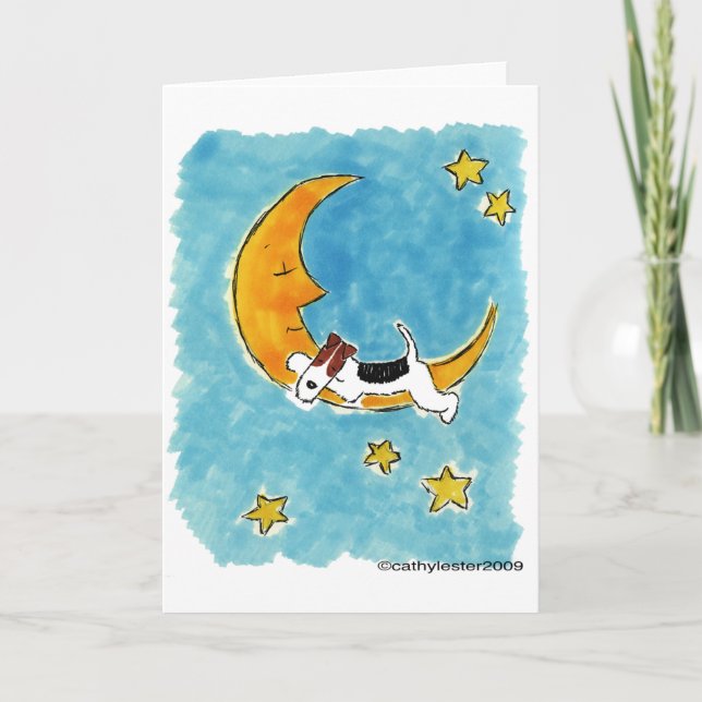 Wire fox terrier on the moon card (Front)