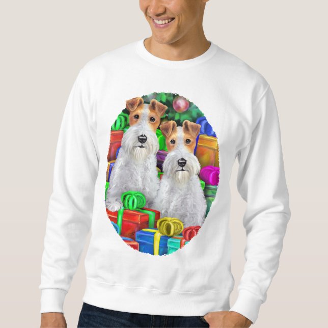 Wire Fox Terrier Open Gifts Christmas Sweatshirt (Front)