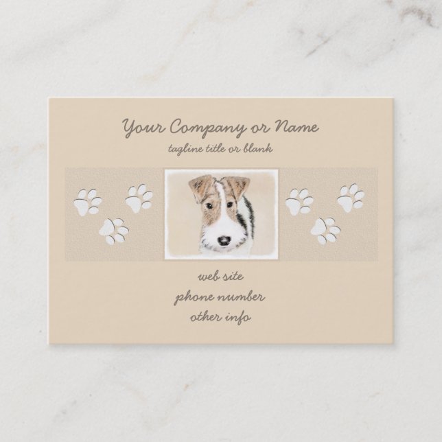 Wire Fox Terrier Painting - Cute Original Dog Art Business Card (Front)