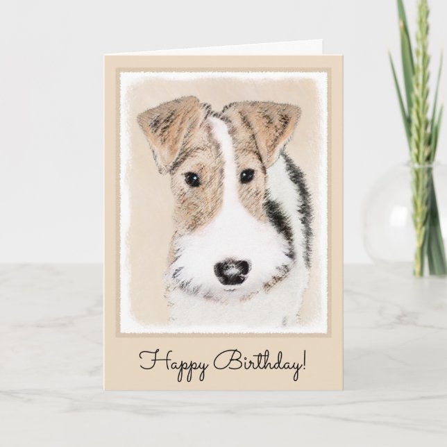 Wire Fox Terrier Painting - Cute Original Dog Art Card (Front)