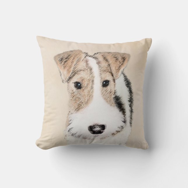 Wire Fox Terrier Painting - Cute Original Dog Art Cushion (Front)