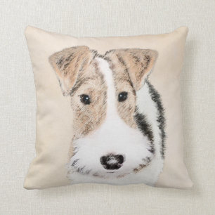 Wire Fox Terrier Painting - Cute Original Dog Art Cushion