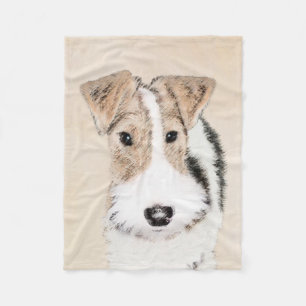 Wire Fox Terrier Painting - Cute Original Dog Art Fleece Blanket