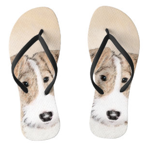 Wire Fox Terrier Painting - Cute Original Dog Art Flip Flops