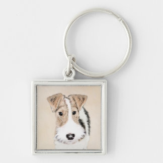 Wire Fox Terrier Painting - Cute Original Dog Art Key Ring