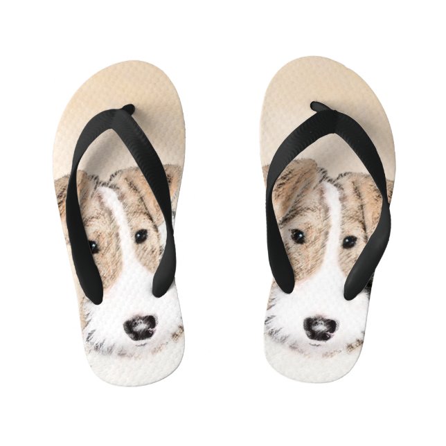 Wire Fox Terrier Painting - Cute Original Dog Art Kid's Flip Flops (Footbed)