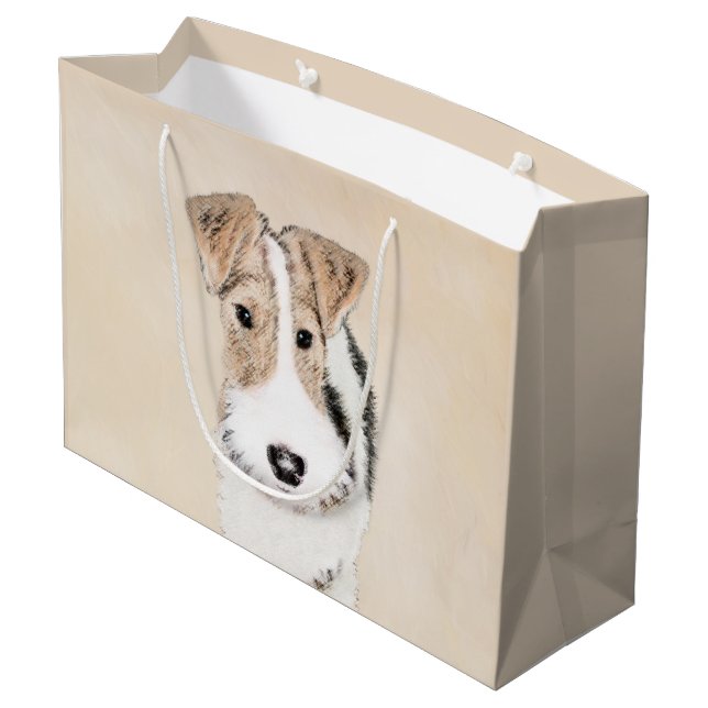 Wire Fox Terrier Painting - Cute Original Dog Art Large Gift Bag (Back Angled)