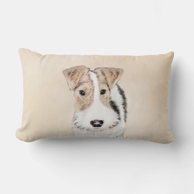 Wire Fox Terrier Painting - Cute Original Dog Art Lumbar Cushion (Front)