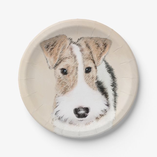Wire Fox Terrier Painting - Cute Original Dog Art Paper Plate (Front)