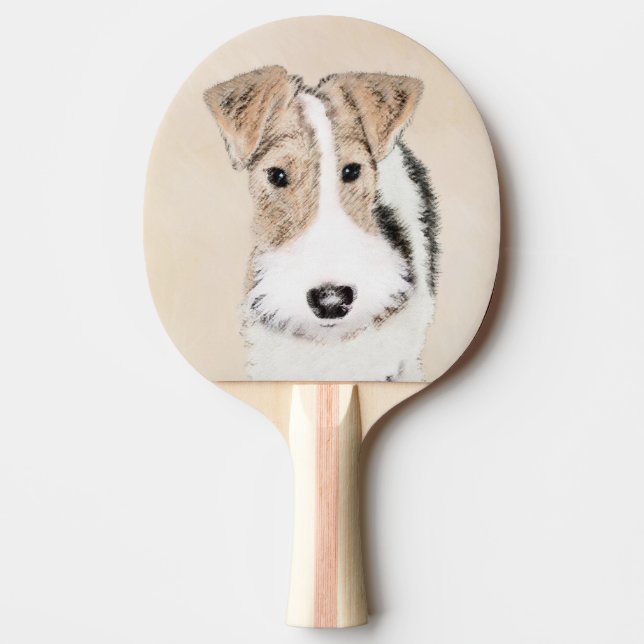 Wire Fox Terrier Painting - Cute Original Dog Art Ping Pong Paddle (Front)