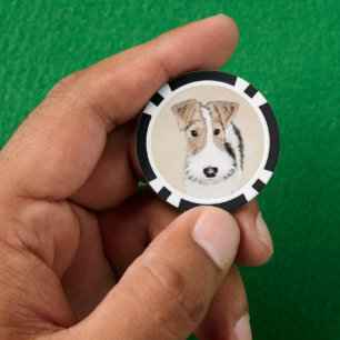 Wire Fox Terrier Painting - Cute Original Dog Art Poker Chips