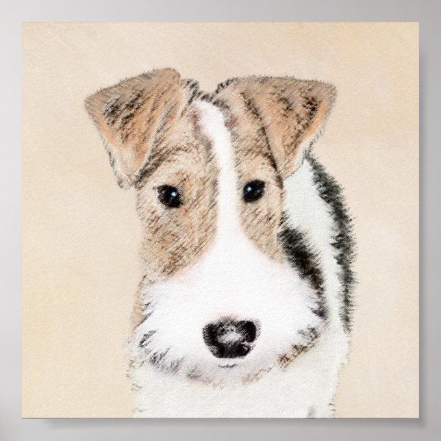 Wire Fox Terrier Painting - Cute Original Dog Art Poster (Front)