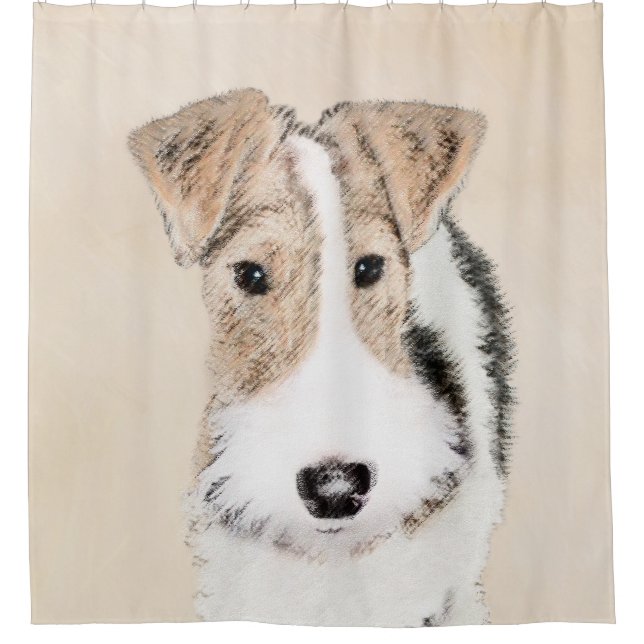 Wire Fox Terrier Painting - Cute Original Dog Art Shower Curtain (Front)