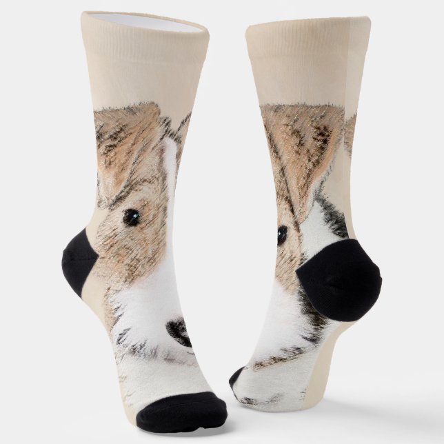 Wire Fox Terrier Painting - Cute Original Dog Art Socks (Angled)