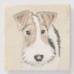 Wire Fox Terrier Painting - Cute Original Dog Art Stone Coaster