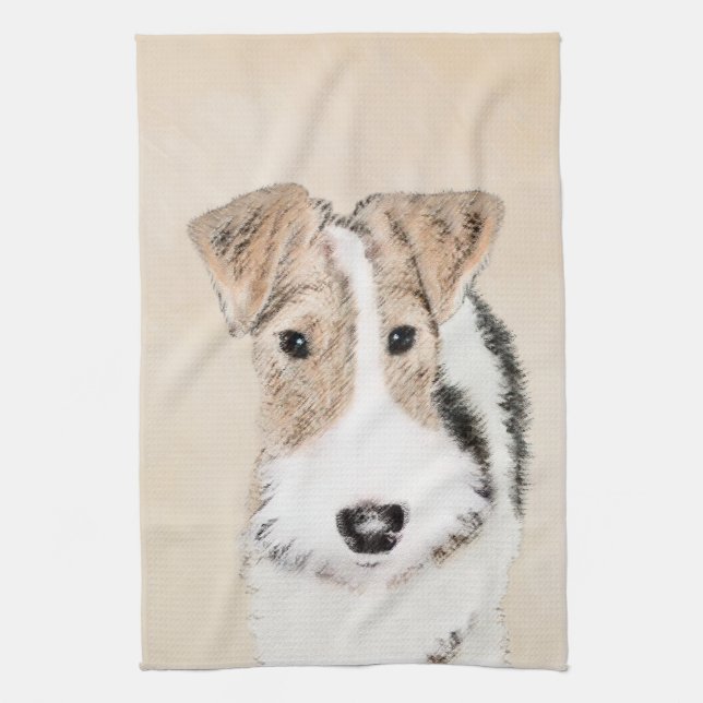 Wire Fox Terrier Painting - Cute Original Dog Art Tea Towel (Vertical)