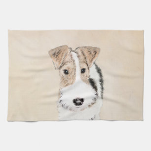 Wire Fox Terrier Painting - Cute Original Dog Art Tea Towel