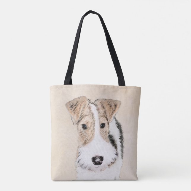 Wire Fox Terrier Painting - Cute Original Dog Art Tote Bag (Back)