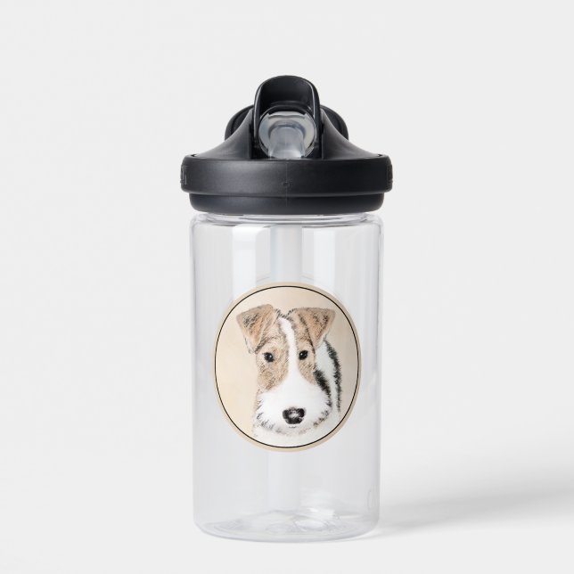 Wire Fox Terrier Painting - Cute Original Dog Art Water Bottle (Front)