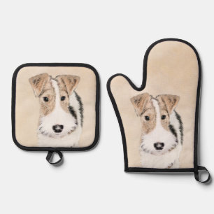 Wire Fox Terrier Painting tricolor WFT Pet Dog Art Oven Mitt & Pot Holder Set