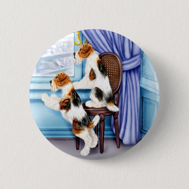 Wire Fox Terrier Parlour Pals 6 Cm Round Badge (Front)