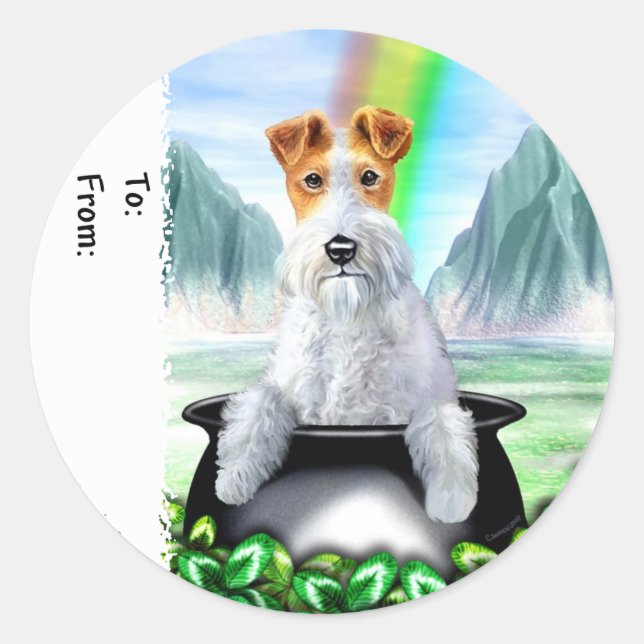 Wire Fox Terrier Pot O Gold Classic Round Sticker (Front)