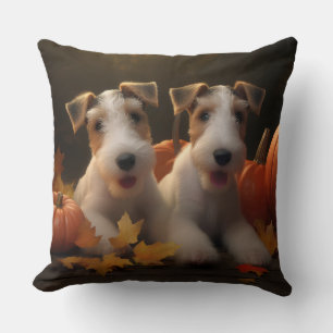 Wire Fox Terrier Puppy Autumn Delight Pumpkin Cushion