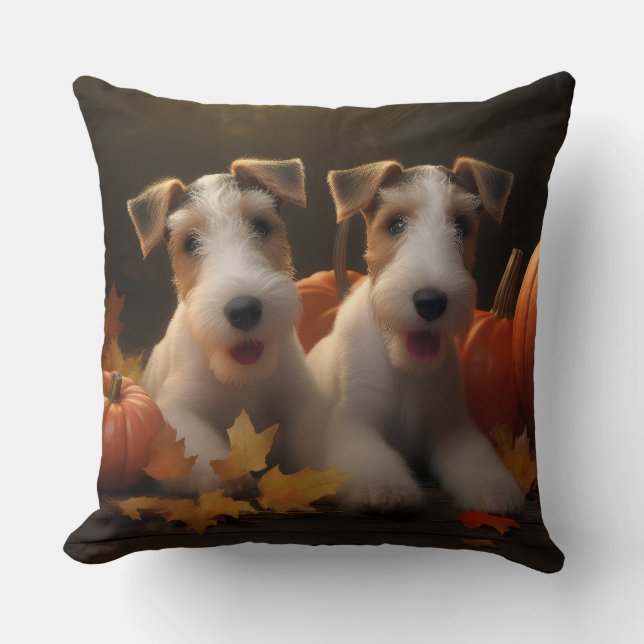 Wire Fox Terrier Puppy Autumn Delight Pumpkin Cushion (Front)