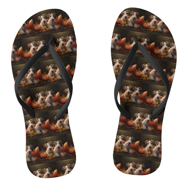 Wire Fox Terrier Puppy Autumn Delight Pumpkin Flip Flops (Footbed)