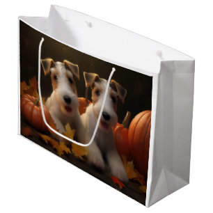 Wire Fox Terrier Puppy Autumn Delight Pumpkin Large Gift Bag