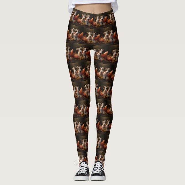 Wire Fox Terrier Puppy Autumn Delight Pumpkin Leggings (Front)